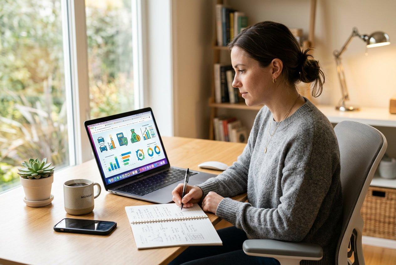 Insurance professional reviewing coverage information at a desk
